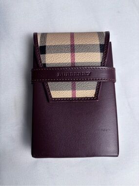 Authentic Burberry London Nova Check Burgundy Leather Case Made in Italy vintage